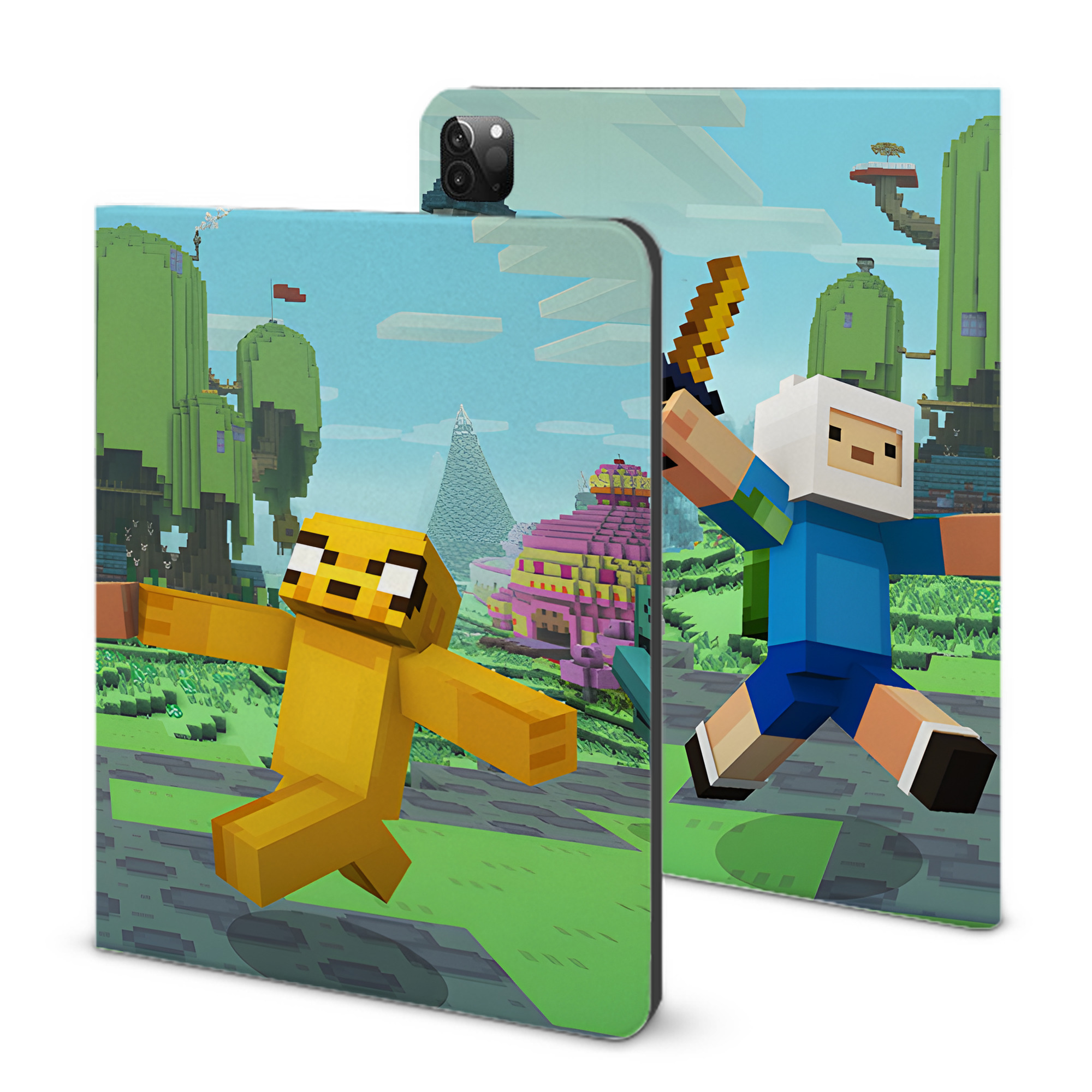 （画像用） マインクラフト ブロックの世界 Minecraft MC Block world IPadケース ペンホルダー付き ブックスタイルデザイン